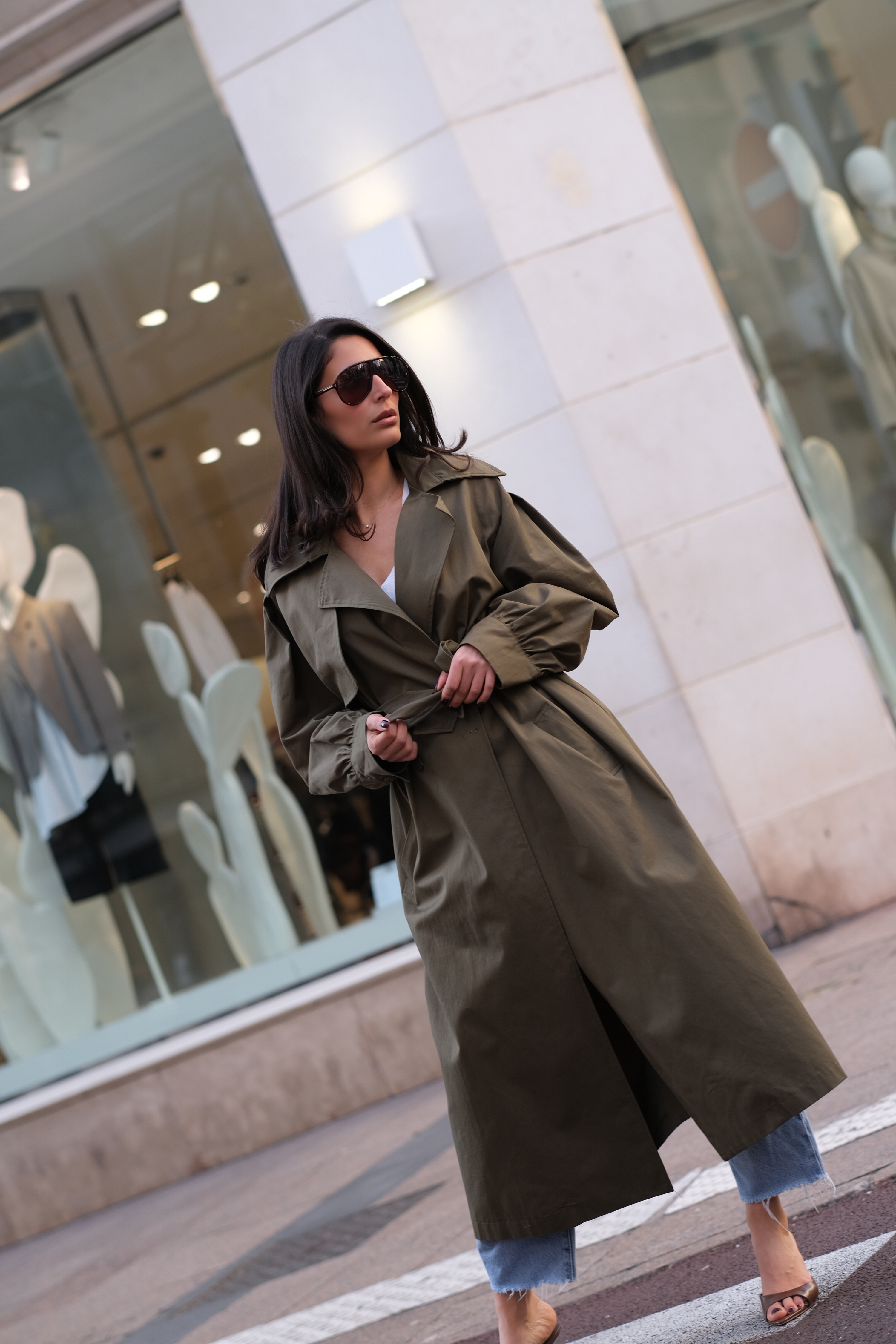 Cannes trench long kaki
